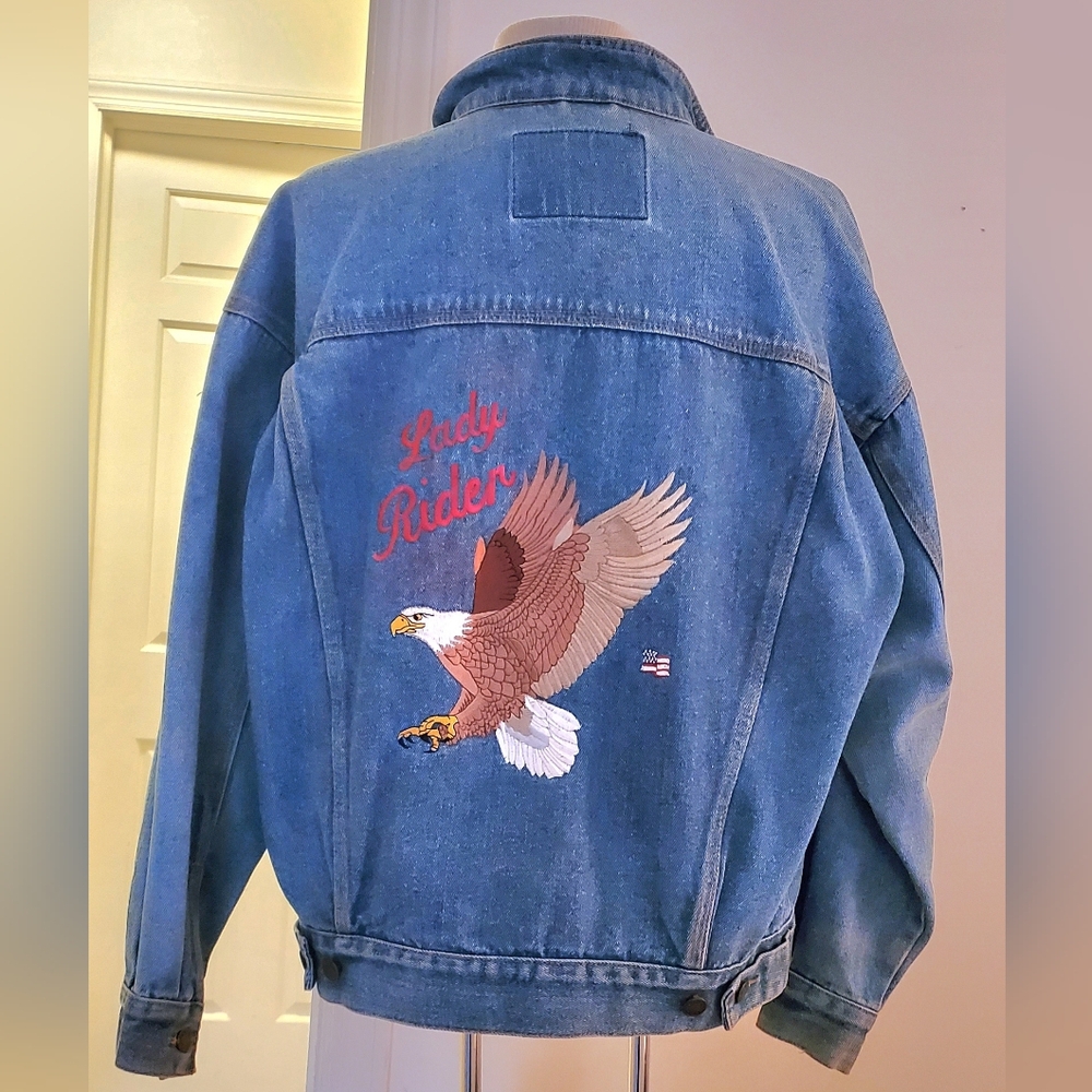 Women's Blue Jean Jacket with Eagle Embroidery